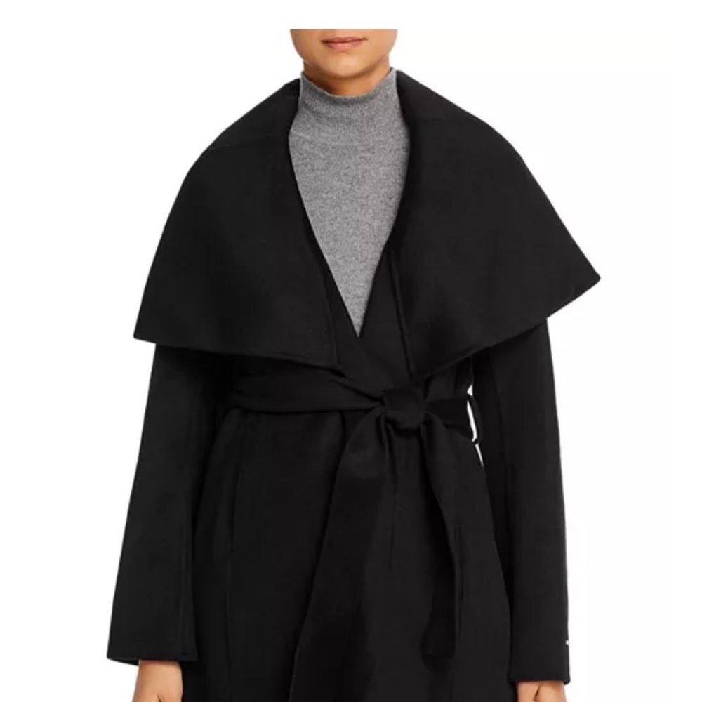 T Tahari Wool Blend Hooded Black Marla Wrap Coat sz XL